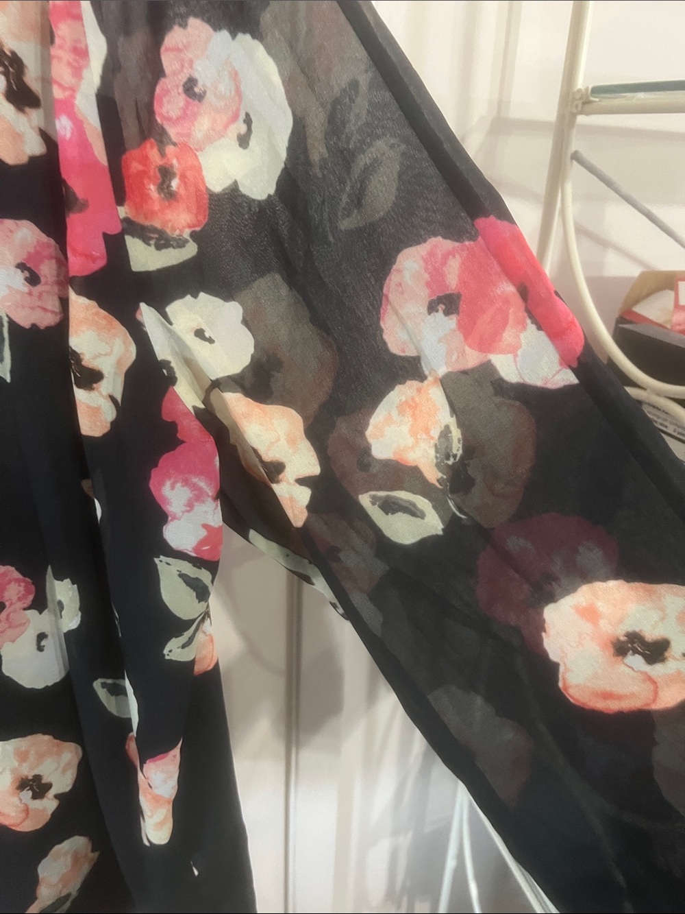 Floral V-Neck Long Sleeve Blouse - Navy/Pink - Picture 2 of 3